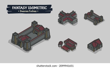 Dwarven Fortress Isometric   Fantasy game assets - Vector Illustration