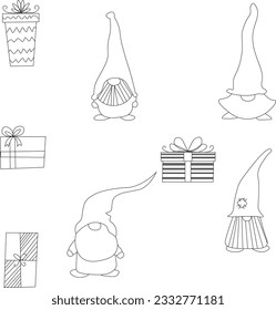 Dwarves and gift boxes for Christmas cards, just color and create your masterpiece 