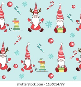 Dwarves of Santa Claus seamless pattern