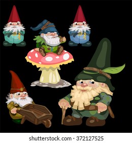 The dwarves work and rest. Vector.