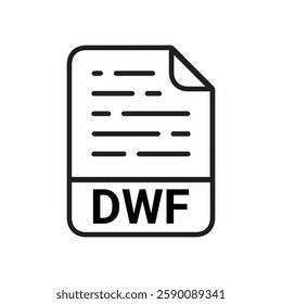 DWF file icon set. DWF file type symbol. File DWF format icon in black filled and outlined style isolated on transparent background.