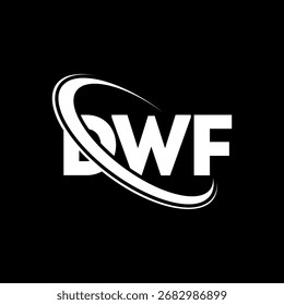 Logotipo de DWF. Carta de DWF. Diseño del logotipo de la letra DWF. Logotipo de DWF inicial vinculado con el círculo y el logotipo del monograma en mayúsculas. Tipografía DWF para tecnología, negocio y marca inmobiliaria.