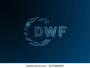 Diseño de Vector de logotipo de letra polivinílica baja DWF. Diseño de logotipo de poliéster inferior DWF. Diseño único del logotipo de baja poli de DWF.