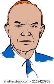 Dwight D. Eisenhower vector drawing with colored surfaces. Hand-drawn outline sketch. Drawing for use on any marketing project and for resale as print.