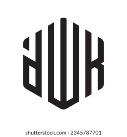 Concepto de diseño del logotipo de hexágono DWK aislado en fondo blanco.