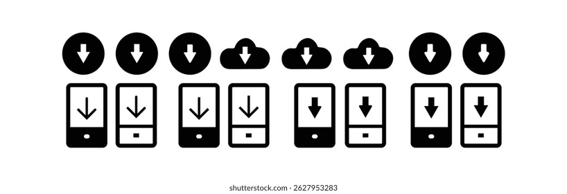 Dwonload arrow line icon. Download line icon set. Group of object.