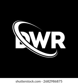 Logotipo do DWR. Carta DWR. Design do logotipo da letra DWR. Logotipo inicial DWR ligado ao círculo e ao monograma em maiúsculas. Tipografia DWR para marca de tecnologia, negócios e imóveis.