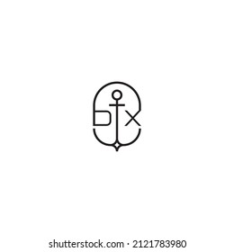 DX creative letter logo design in anchor concept with high quality professional design that will print well across any print media
