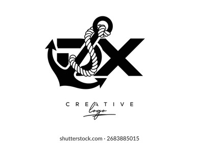 DX Creative Monogram Latter Logo with Anchor and Rope Design