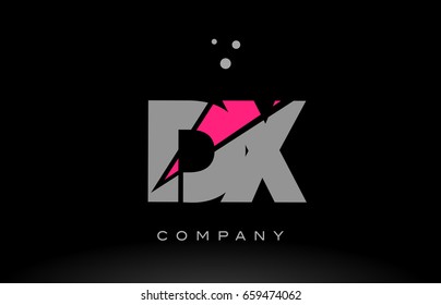 dx d x alphabet letter logo pink grey black creative company vector icon design template