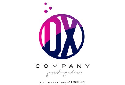 DX D X Circle Letter Logo Design with Purple Magenta Dots Bubbles Vector Illustration