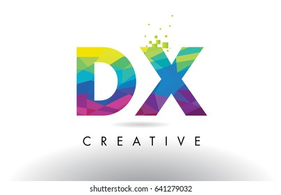 DX D X Colorful Letter Design with Creative Origami Triangles Rainbow Vector.