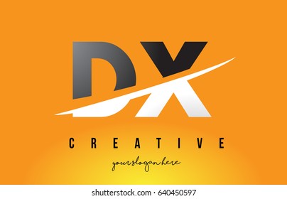 DX D X Letter Modern Logo Design with Swoosh Cutting the Middle Letters and Yellow Background.