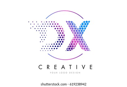 DX D X Pink Magenta Dotted Bubble Letter Logo Design. Dots Lettering Vector Illustration