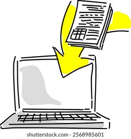 DX , Digitization , tax return image hand-drawn line drawing