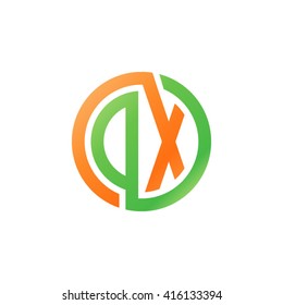 DX initial letters linked circle logo orange green