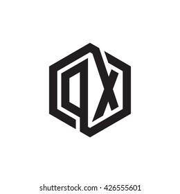 DX initial letters looping linked hexagon monogram logo