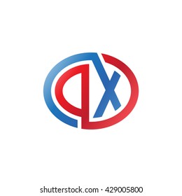 DX initial letters looping linked ellipse logo red blue
