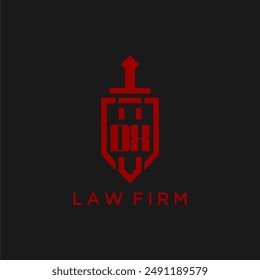 DX initial monogram for law firm with sword and shield logo image