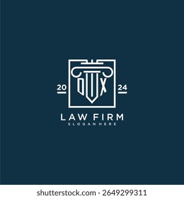 Logotipo do monograma inicial DX para escritório de advocacia com design de pilares em quadrado criativo