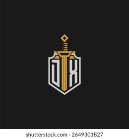 Monograma inicial DX para imagem estilo escudo e espada