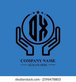 DX initials held within hands, symbolizing trust and protection. The circle represents unity, while stars highlight excellence and ambition.