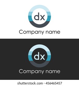 DX letter circle shape icon logo white blue
