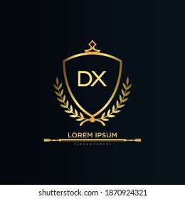 Carta DX Inicial con plantilla real.elegante con el vector de logotipo de la corona, Ilustración vectorial con logotipo de letras creativas.