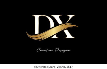 DX Letter Monogram Logo – Elegant Gold Brush Stroke Letter mark for Luxury Branding, Fashion, Boutique  Premium Identity Design
