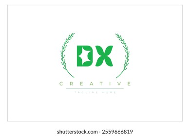 DX letters eco logo with leaf. Fresh nature and healthy leaf logo design.