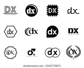 Plantilla de la compañía del logotipo de DX. Letra d y logotipo x. Establezca diferentes letras serif clásicas y texto moderno en negrita con Elementos de diseño. Tipografía inicial de fuente. Colección de identidad empresarial de moda.