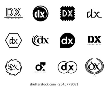 Plantilla de la compañía del logotipo de DX. Letra d y logotipo x. Establezca diferentes letras serif clásicas y texto moderno en negrita con Elementos de diseño. Tipografía inicial de fuente. Colección de identidad empresarial de moda.