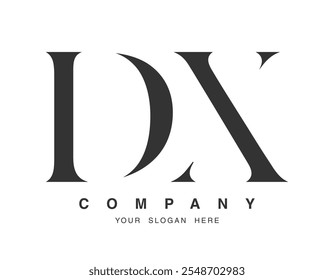 DX logo design. Initial letter d and x serif font style. Creative classic company name typography. Trendy logotype or identity. Vector illustration.