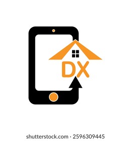 DX logo design, DX simple and modern logo. DX luxurious alphabet mobile phone with home icon design

