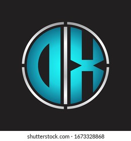 DX Logo initial with circle line cut design template on blue colors