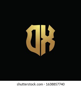 DX logo monogram with gold colors and shield shape design template