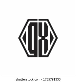 DX Logo monogram with hexagon line rounded design template on white background