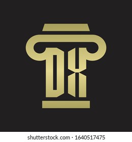 DX Logo monogram with pillar style design template with gold colors