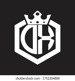 DX-Logo-Monogramm, abgerundet durch Hexagon-Form mit Kronendesign-Vorlage