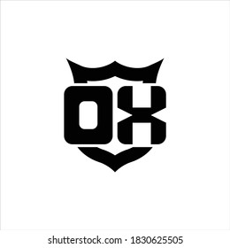 DX Logo monogram with shield around crown shape design template on white background