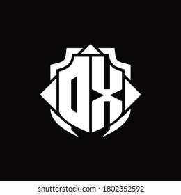 DX logo monogram with shield line and 3 arrows shape design template on black background
