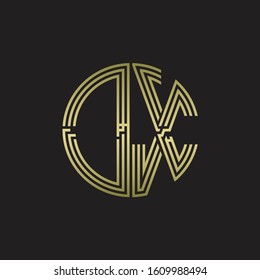 DX Logo monogram triple ribbon style line design template isolated with gold color