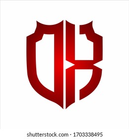 DX Logo Shield style Monogram design template with red colors on white background