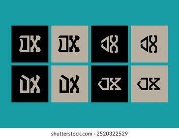 Diseño de conjunto de logotipos DX minimalista y clásico. Monograma DX Vector poligonal y circular 
