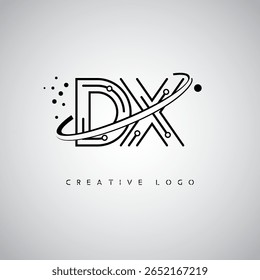 DX Orbit Monogram Logo – Futuristic Minimal Letter mark with Circular Line Art, Tech-Inspired Dots and Space Motion Concept for Modern Branding Identity