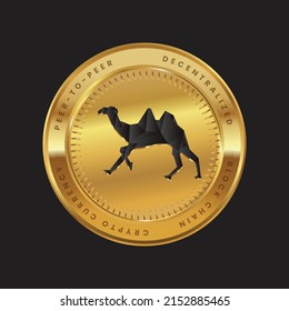 DxChain Token Cryptocurrency logo in black color concept on gold coin. DX Token coin Block chain technology symbol. Vector illustration for banner, background, web, print, article.