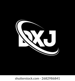 Logotipo de DXJ. Letra DXJ. Diseño del logotipo de la letra DXJ. Logotipo de DXJ inicial enlazado con el círculo y el logotipo del monograma en mayúscula. Tipografía DXJ para tecnología, negocio y marca inmobiliaria.
