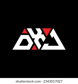 DXJ triangle letter logo design with triangle shape. DXJ triangle logo design monogram. DXJ triangle vector logo template with red color. DXJ triangular logo Simple, Elegant, and Luxurious design.