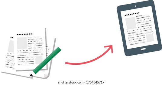 DX,translation from paper to electronic paper,vector illustration