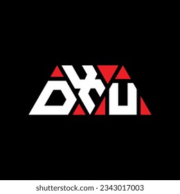 DXU triangle letter logo design with triangle shape. DXU triangle logo design monogram. DXU triangle vector logo template with red color. DXU triangular logo Simple, Elegant, and Luxurious design.